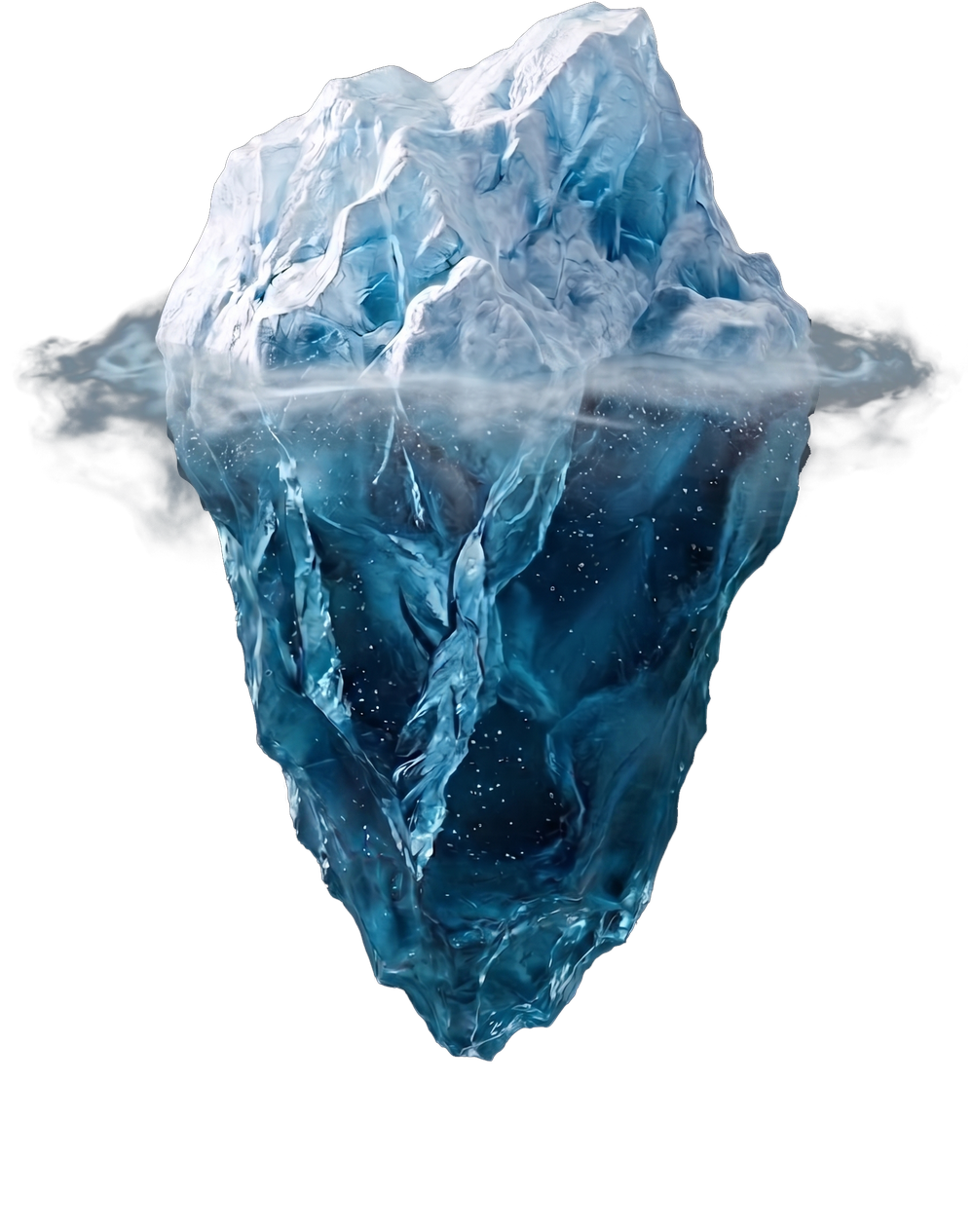 An iceberg seen from the side: a small tip above the water and a far larger mass below it, the XMap picture of a decision and everything beneath it